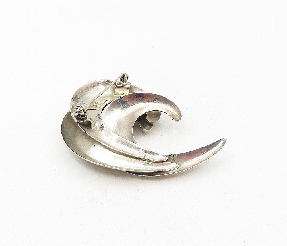 MEXICO 925 Sterling Silver  Vintage Shiny Modernist Swirl Brooch Pin  BP3379