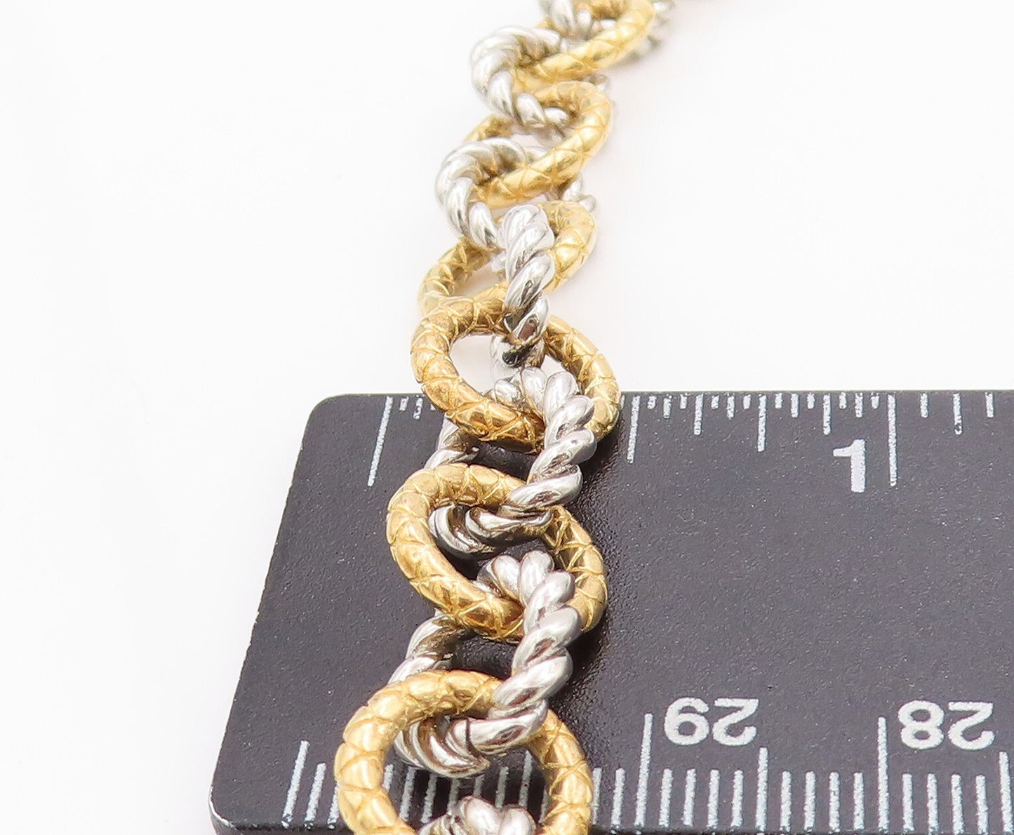 925 Sterling Silver Vintage Necklace Gold Plated Rope Rings CZ Inlay Ball NE4375