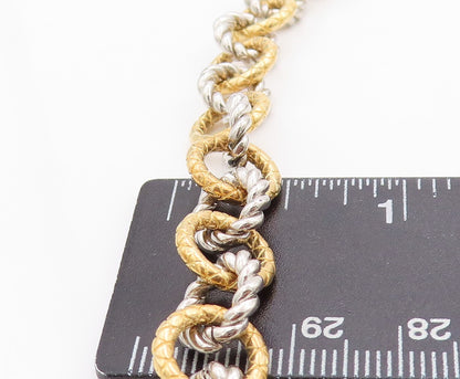 925 Sterling Silver Vintage Necklace Gold Plated Rope Rings CZ Inlay Ball NE4375