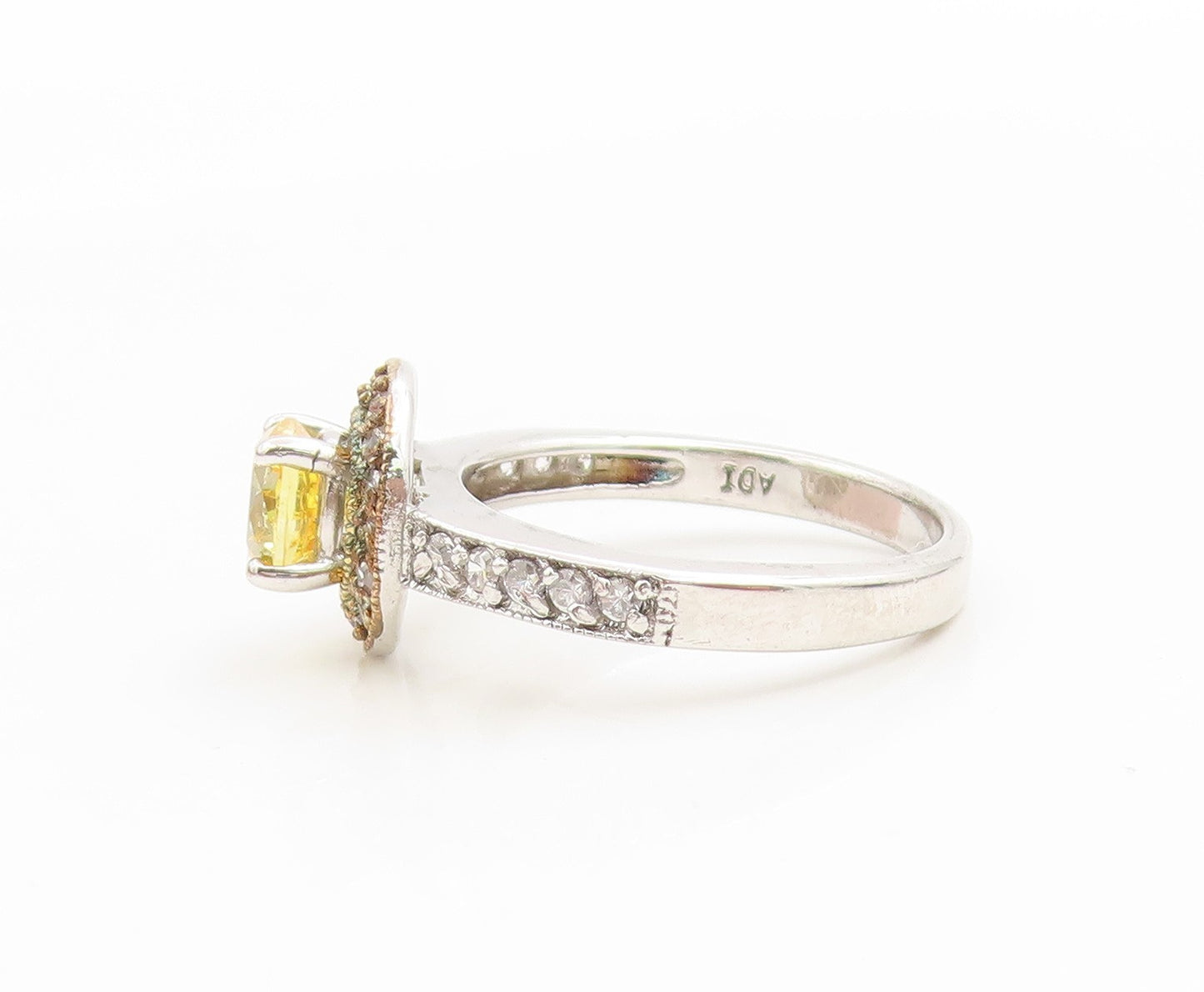 925 Sterling Silver Vintage Ring Round Cut Citrine Halo CZ Band  Sz 7  RG35967