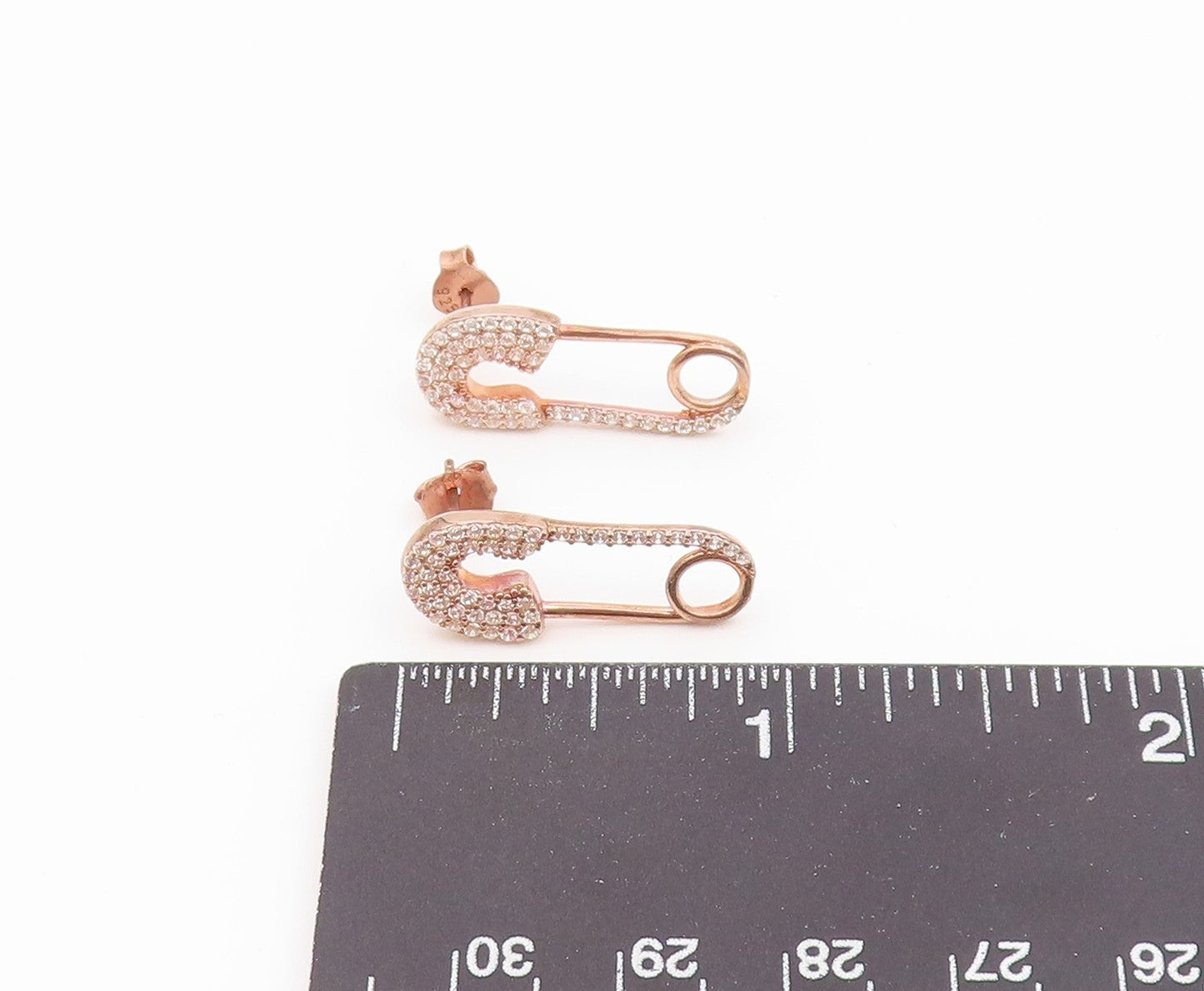 925 Sterling Silver Vintage Earrings Gold Plated CZ Safety Pin Studs  EG14519