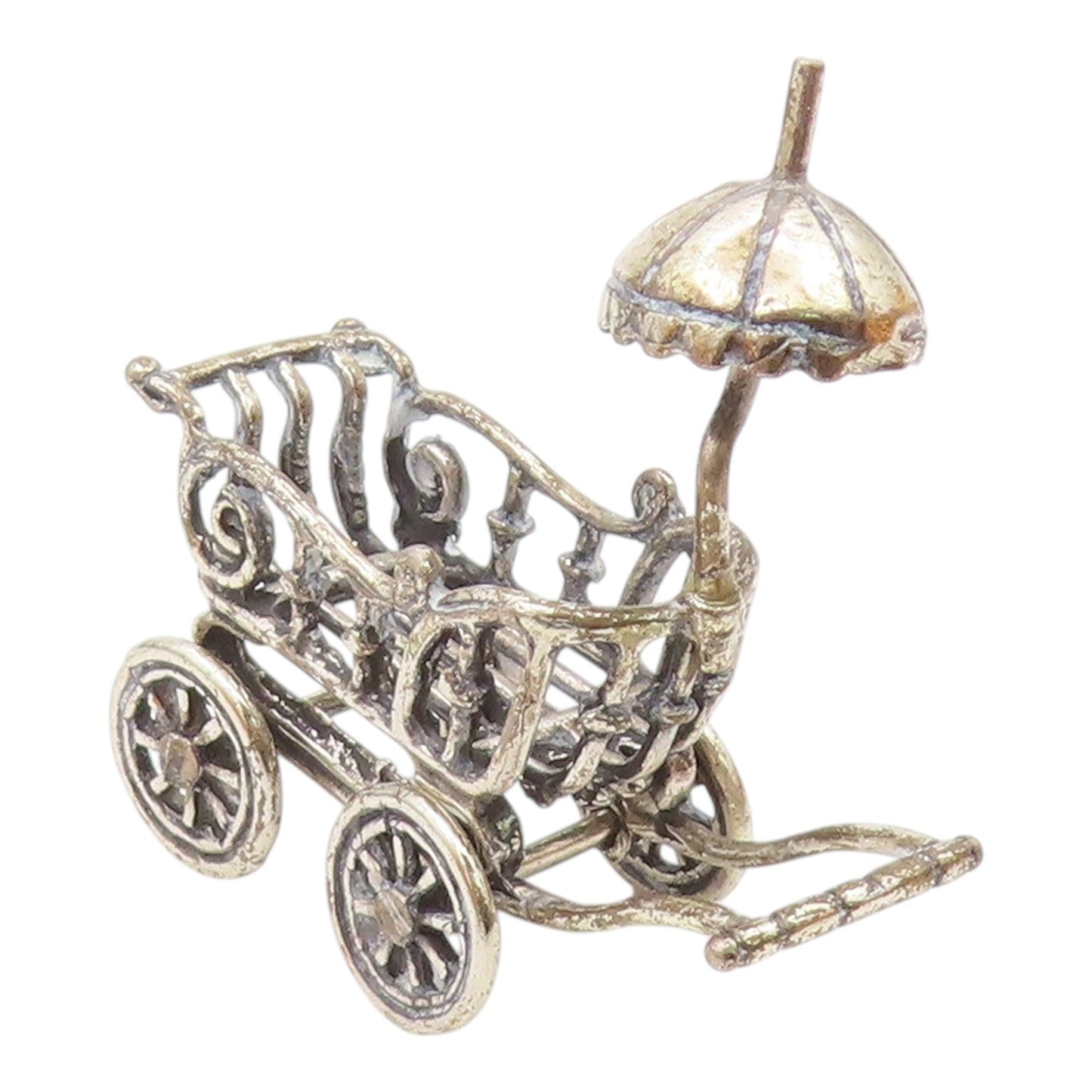 925 Sterling Silver  Vintage Shiny Old Fashioned Baby Carriage Trinket  TR1823