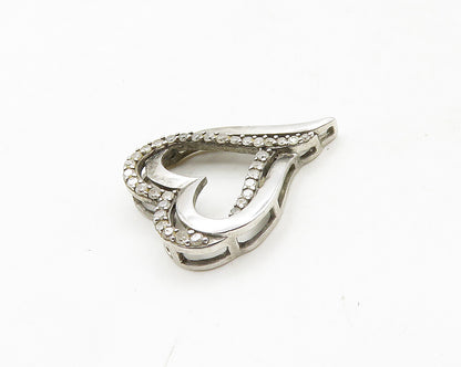 925 Sterling Silver  Vintage Genuine Diamonds Open Love Heart Pendant  PT15551