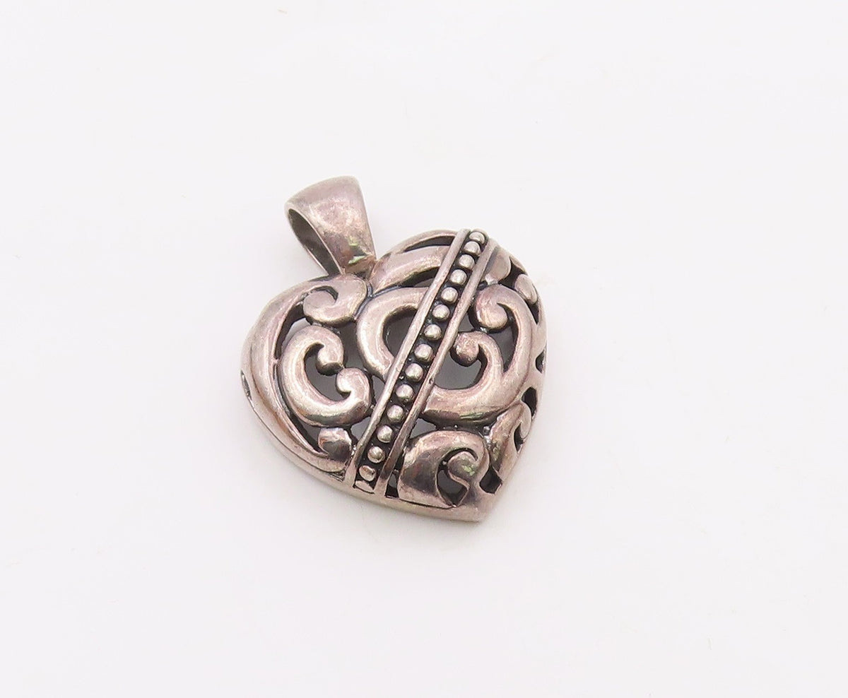 925 Sterling Silver  Vintage Swirl Detail Open Love Heart Pendant  PT19890