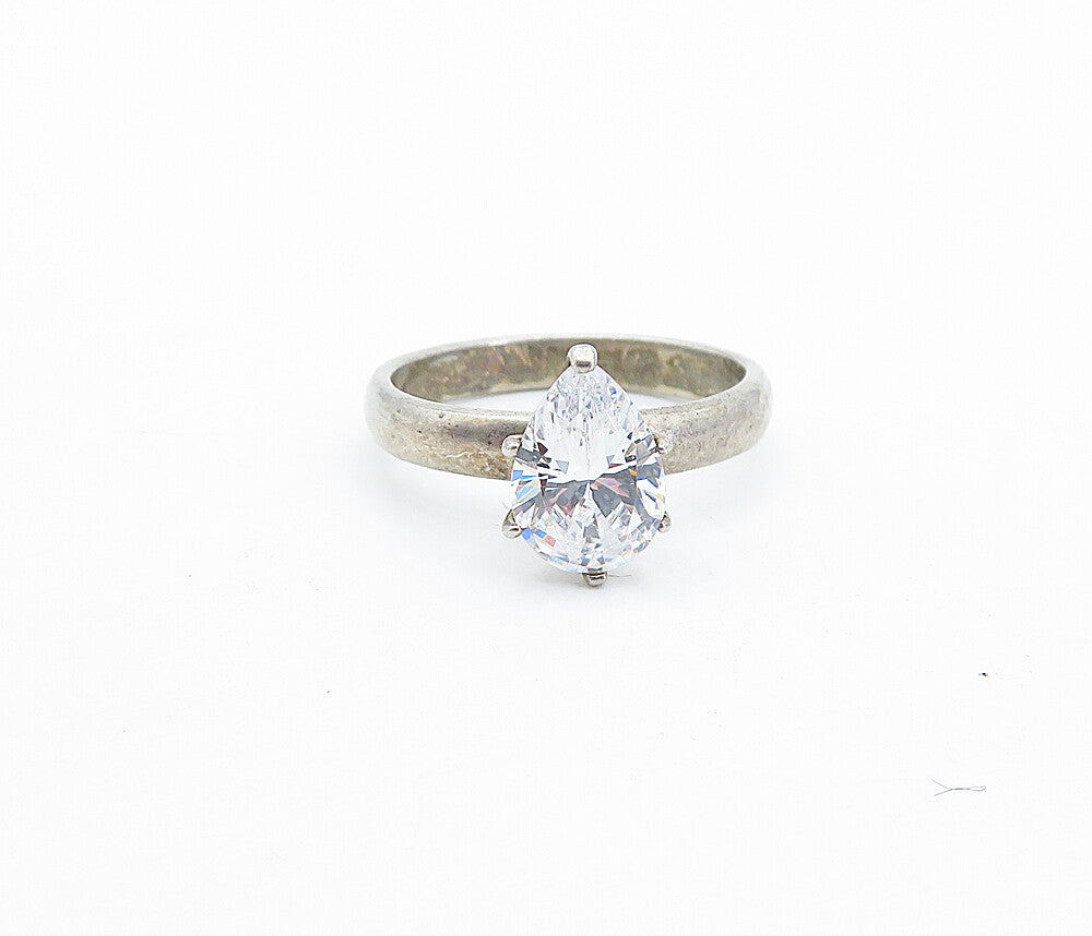 KOREA 925 Sterling Silver  Vintage Cubic Zirconia Solitaire Ring Sz 9  RG4314