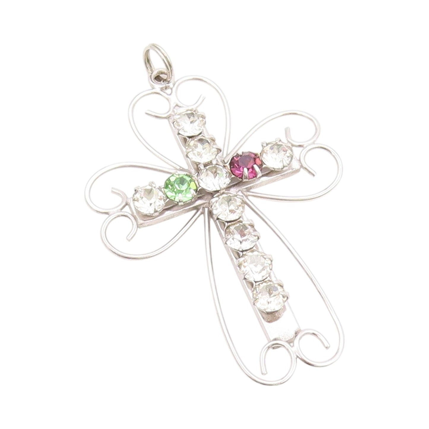 925 Sterling Silver Vintage Pendant Designer Cutout Rhinestone Cross  PT24066