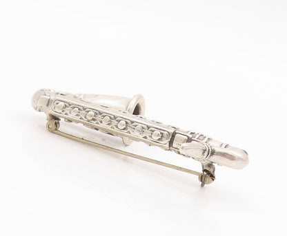 925 Sterling Silver Vintage Brooch 3D Carved Heavy Saxophone   BP11694