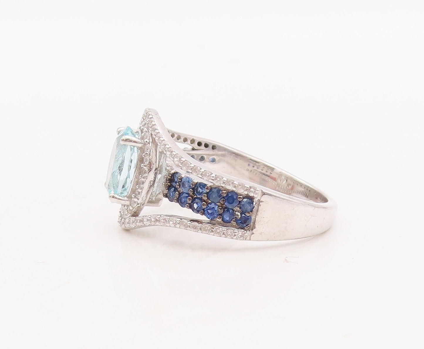 925 Sterling Silver Vintage Ring Sapphire Band Blue & White Topaz  Sz 7 RG29892