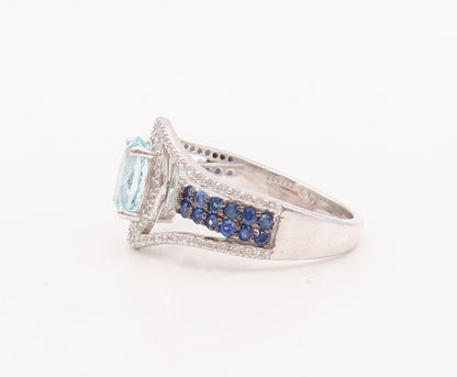 925 Sterling Silver Vintage Ring Sapphire Band Blue & White Topaz  Sz 7 RG29892