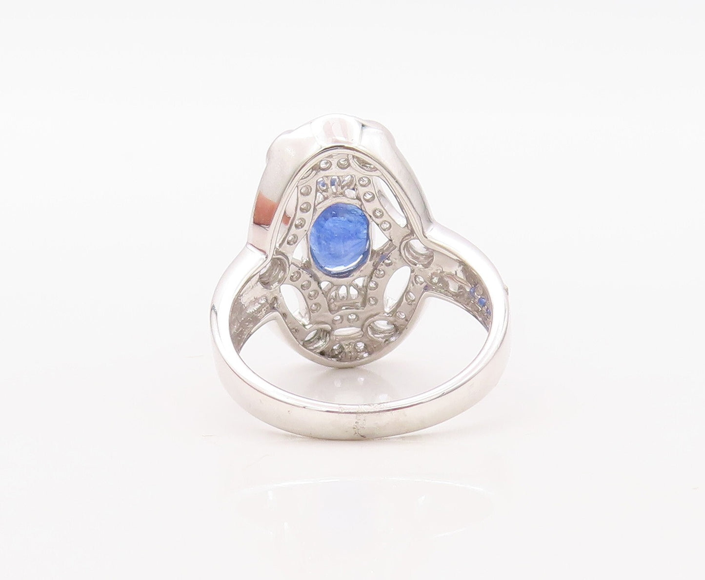 925 Sterling Silver Vintage Ring Spider Web Cutout CZ & Sapphire  Sz 7  RG30609