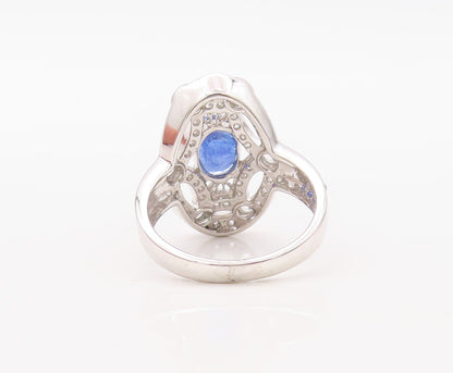 925 Sterling Silver Vintage Ring Spider Web Cutout CZ & Sapphire  Sz 7  RG30609