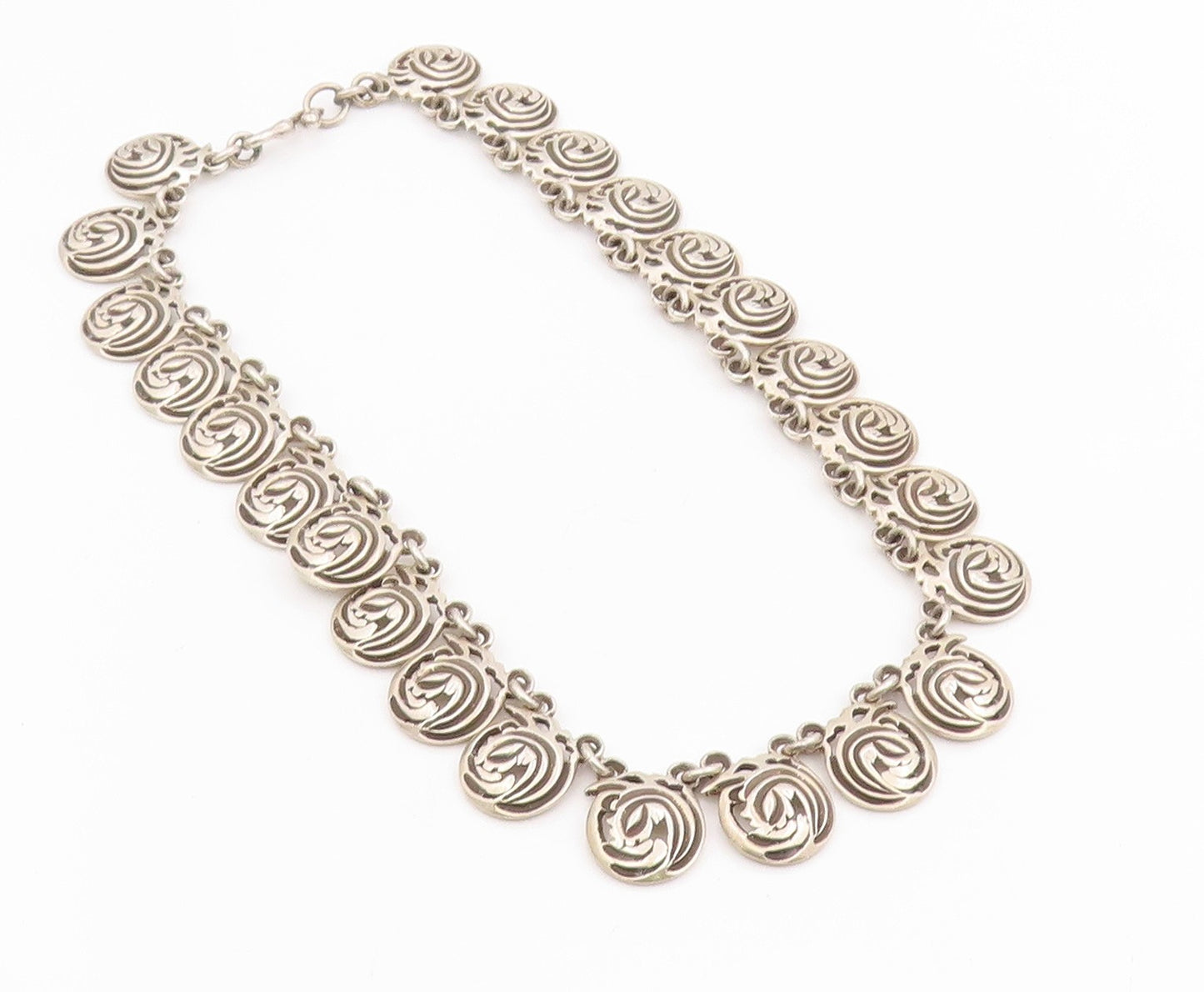 925 Sterling Silver Vintage Necklace CASA FIGUEROA Spiral Medallion Link  NE4752