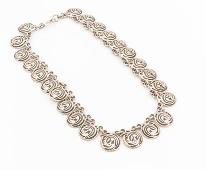 925 Sterling Silver Vintage Necklace CASA FIGUEROA Spiral Medallion Link  NE4752
