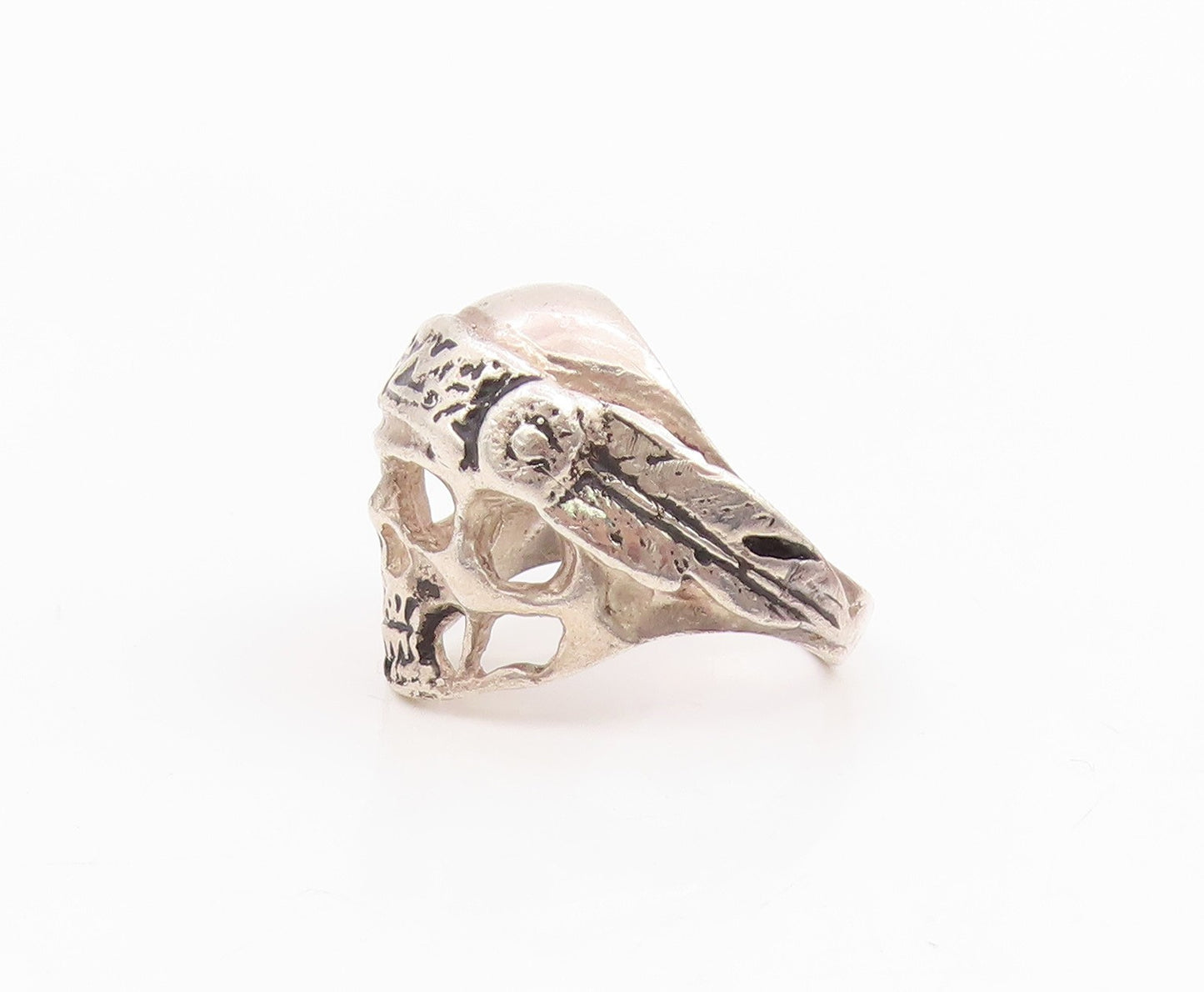 925 Sterling Silver Vintage Ring Intricate Gothic Skull Design  Sz 9  RG34950