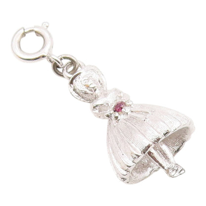 925 Sterling Silver  Vintage Pink Stone Accent Woman In Dress Pendant  PT16932