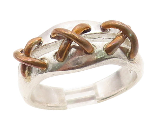 925 Sterling Silver Vintage Ring Two Tone Cross Stitch Band  Sz 10  RG34506