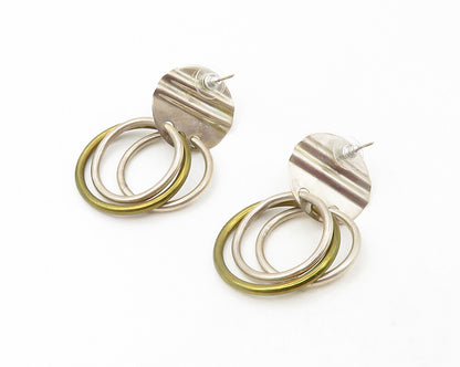925 Sterling Silver  Vintage Two Tone Open Circles Dangle Earrings  EG6395