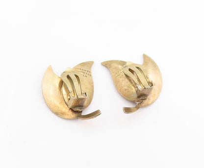 925 Sterling Silver Vintage Earrings MEKA DENMARK Gold Plated Leaves  EG13666