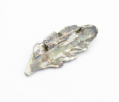 MEXICO 925 Sterling Silver  Vintage Oxidized Single Leaf Brooch Pin  BP1671