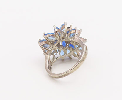 925 Sterling Silver Vintage Ring Marquise Sapphire Floral Blossom  Sz 7  RG36509