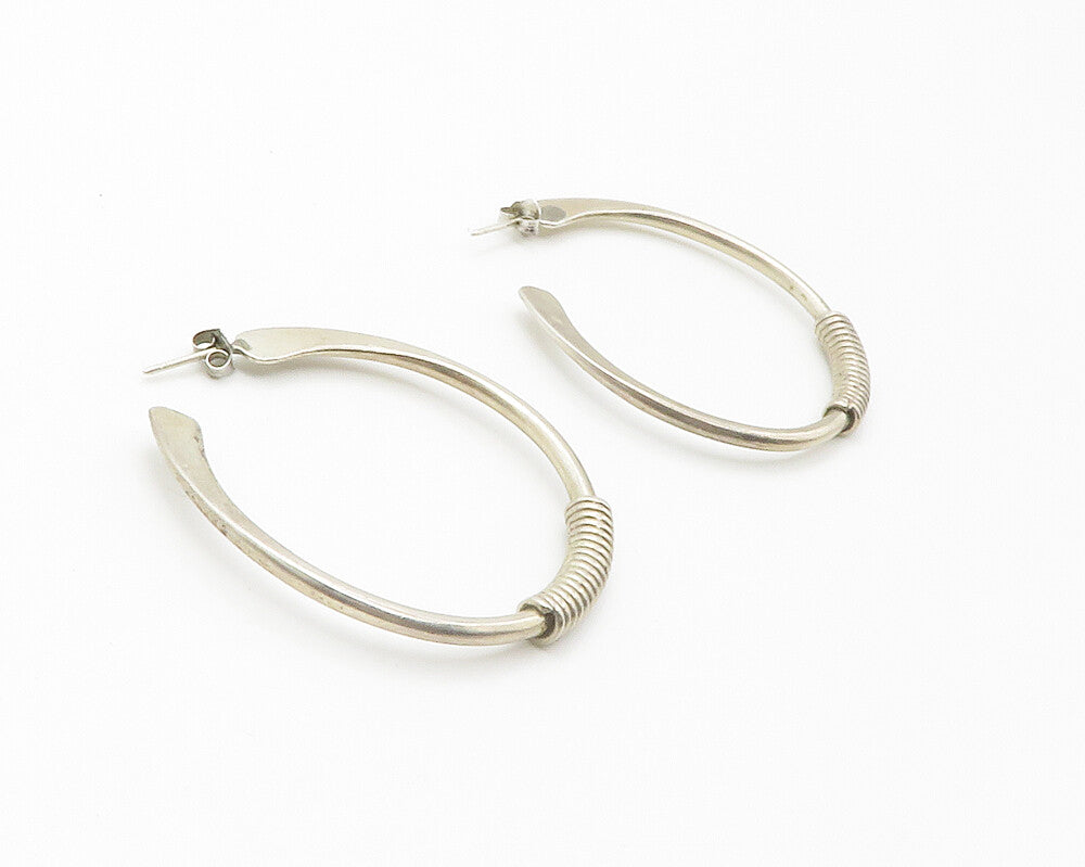 925 Sterling Silver  Vintage Dark Tone Wrapped Detail JHoop Earrings  EG7312