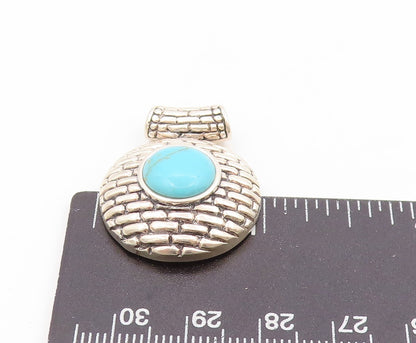 925 Sterling Silver Vintage Pendant Round Turquoise Brick Line Design  PT25826