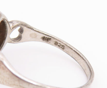 925 Sterling Silver Vintage Ring Tiger's Eye Love Hearts Cut Out  Sz 6  RG33794