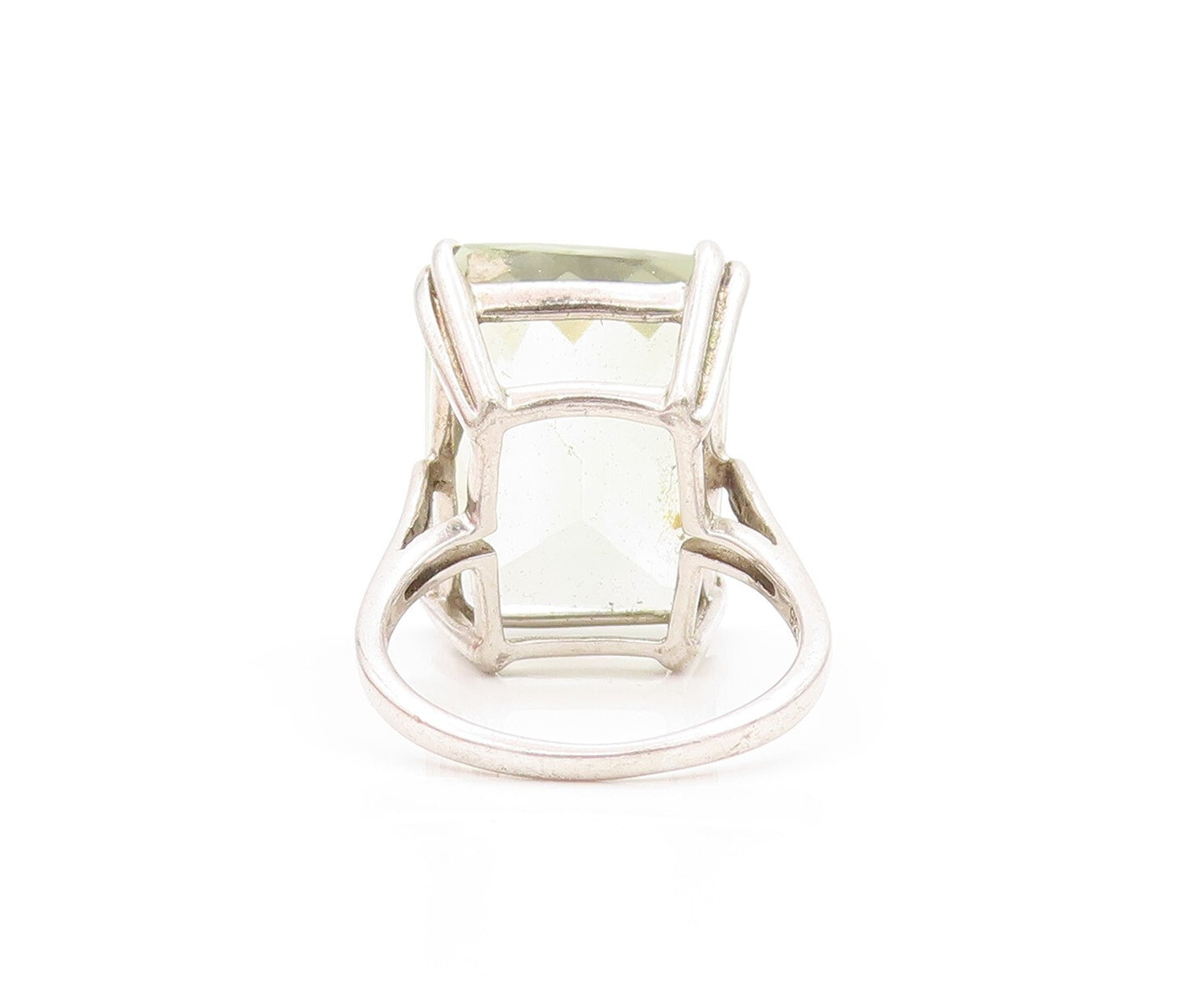 925 Sterling Silver Vintage Ring Rectangle Cut Green Amethyst  Sz 8  RG31888