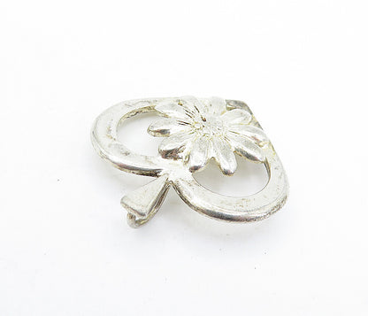 925 Sterling Silver  Vintage Shiny Sunflower Open Love Heart Pendant  PT4672