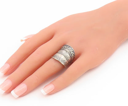925 Sterling Silver Vintage Ring ISRAEL Engraved Floral Band  Sz 6.5  RG35293
