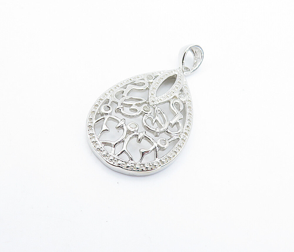925 Sterling Silver  Genuine Diamonds Open Swirl Tear Drop Pendant  PT5086