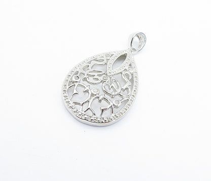 925 Sterling Silver  Genuine Diamonds Open Swirl Tear Drop Pendant  PT5086