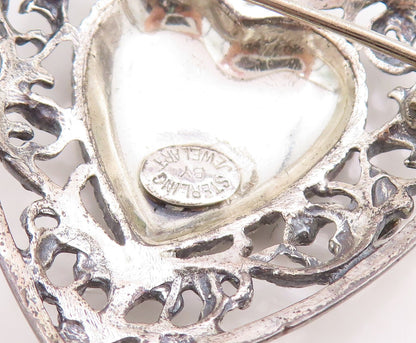 925 Sterling Silver Vintage Brooch Pin JEWELART Floral Bordered Heart  BP11355