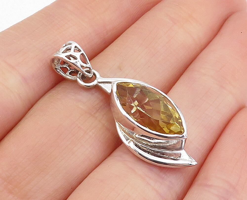 925 Sterling Silver Marquise Cut Citrine Shiny Polished Drop Pendant PT3460