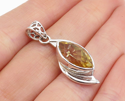 925 Sterling Silver Marquise Cut Citrine Shiny Polished Drop Pendant PT3460