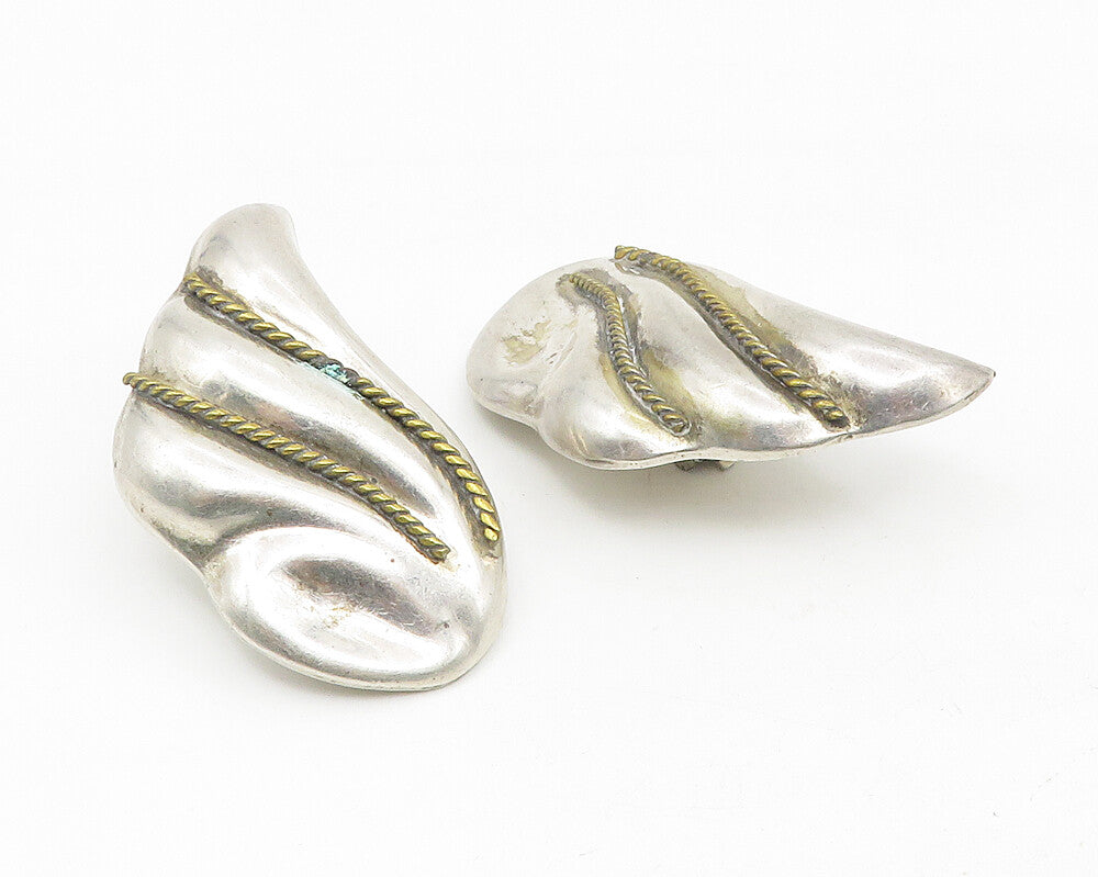 MEXICO 925 Silver  Vintage Shiny Two Tone Rope Twist Drop Earrings  EG5562