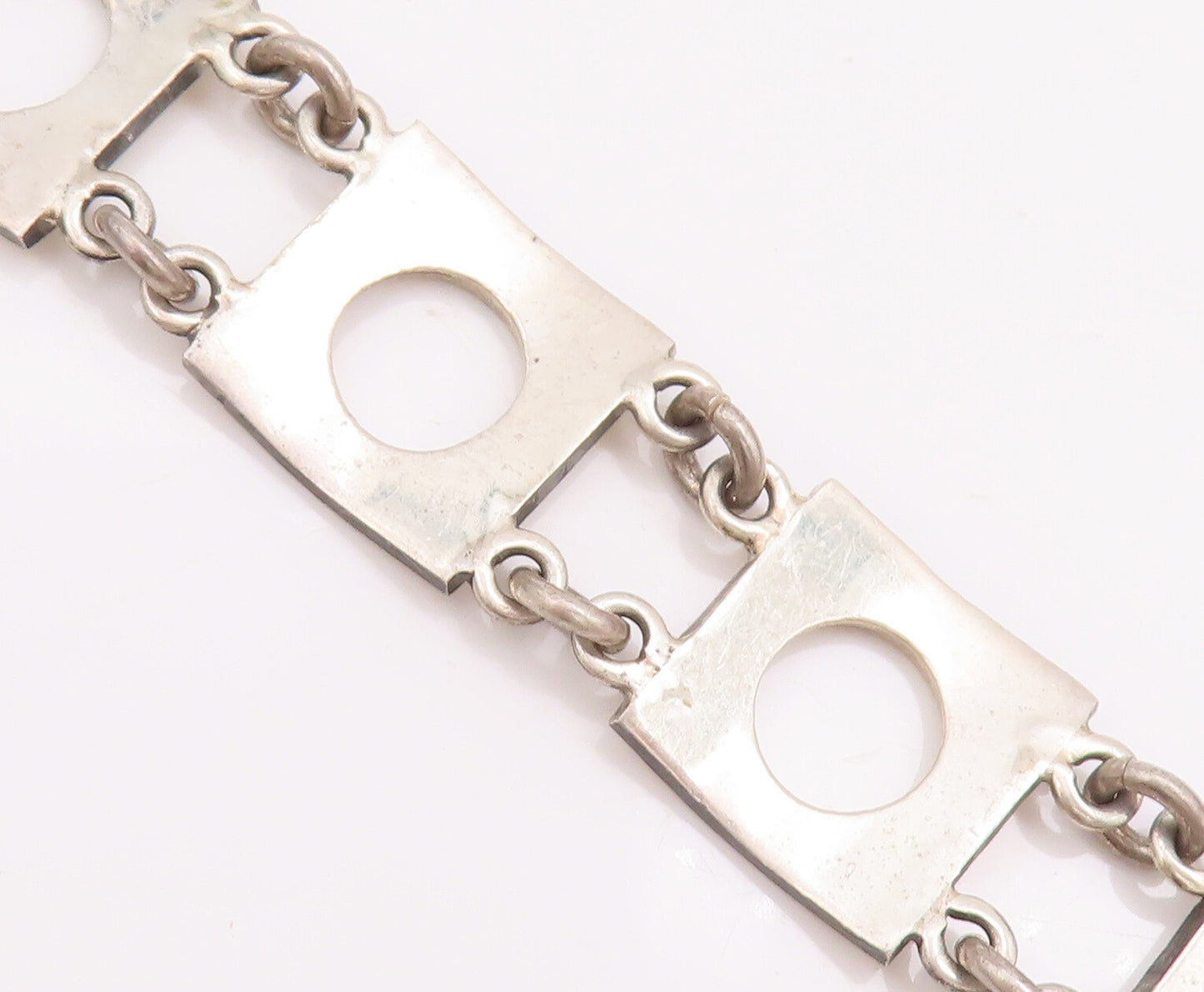 925 Sterling Silver Vintage Bracelet VERSANI Squares With Cutout Circle  BT10475