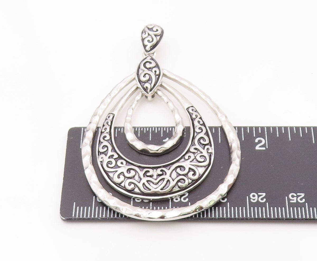 925 Sterling Silver  Shiny Graduated Tear Drop Hammered Swirl Pendant  PT13375