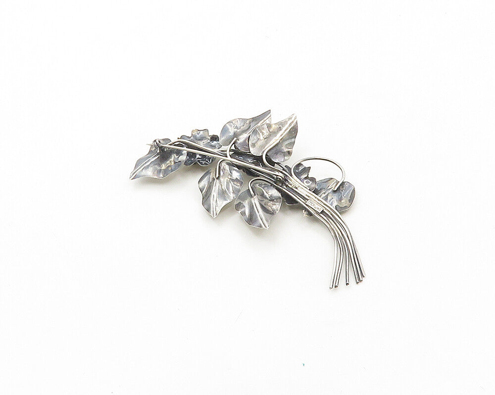 925 Sterling Silver  Vintage Sculpted Flower Bunch Smooth Brooch Pin  BP7455