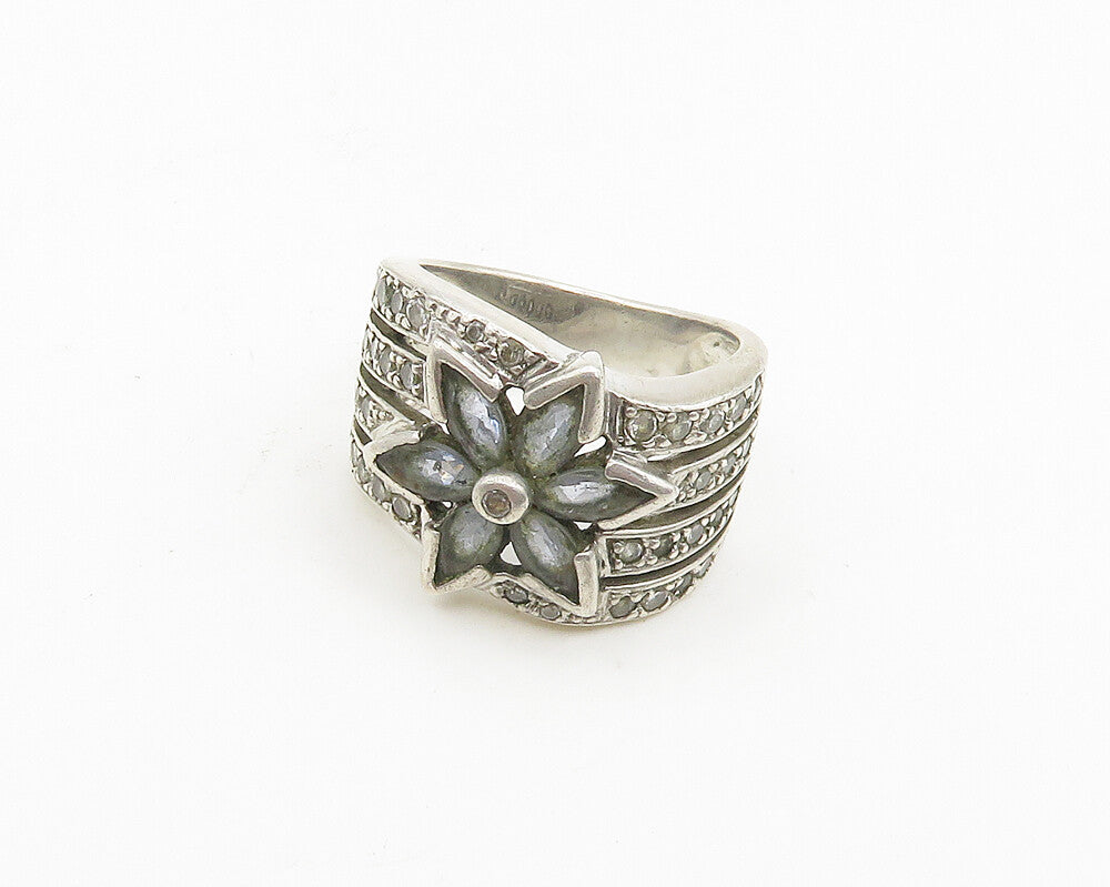 ROSS SIMON 925 Silver  Vintage Topaz Flower Motif Band Ring Sz 7  RG18576