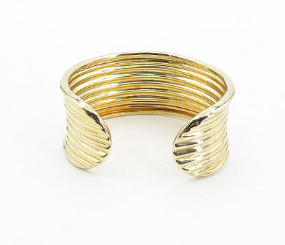 ROSS SIMON 925 Sterling Silver Shiny Gold Plated Ribbed Cuff Bracelet BT3577