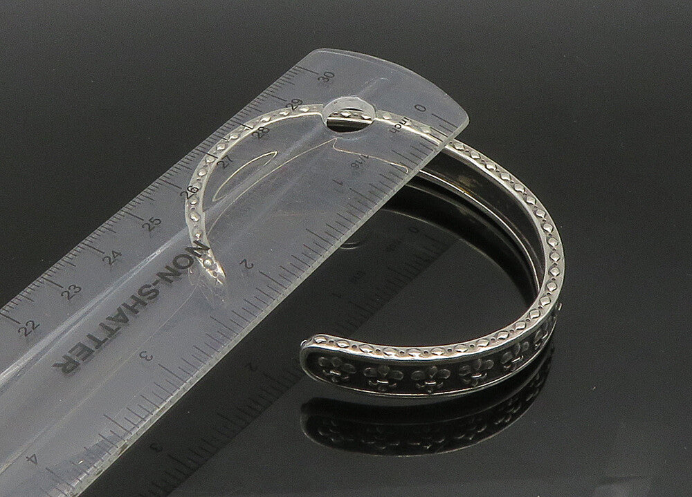PHILIP GAVRIEL 925 Silver  Vintage Oxidized Fleur De Lis Cuff Bracelet  BT9160