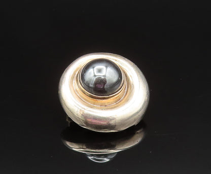 925 Silver  Vintage Cabochon Hematite Round Non Pierced Earrings  EG11921
