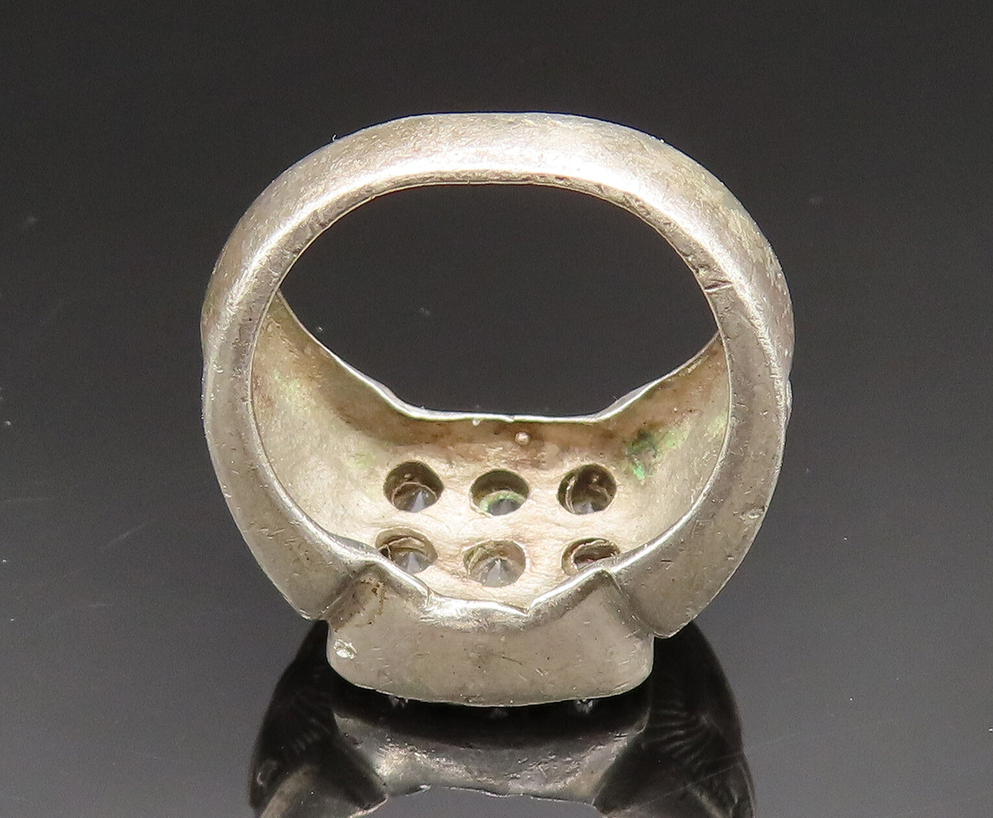 925 Silver  Vintage Cubic Zirconia Religious Cross Signet Ring Sz 9  RG24872