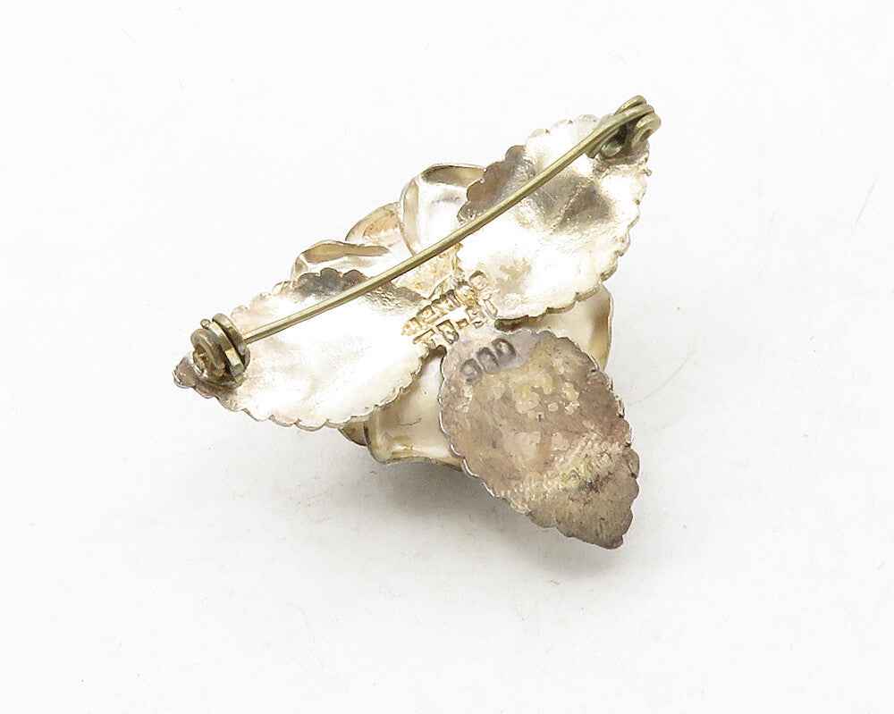 MEXICO 925 Sterling Silver  Vintage Sculpted Single Flower Brooch Pin  BP4801