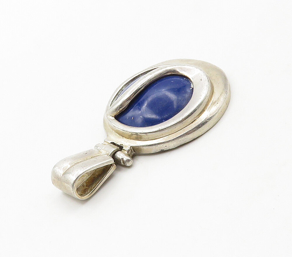 925 Sterling Silver  Vintage Cabochon Cut Lapis Lazuli Hinge Pendant  PT12446