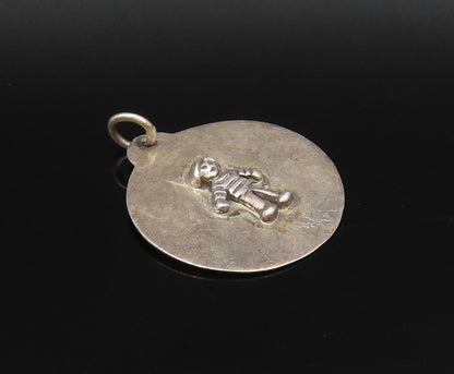925 Sterling Silver  Vintage Carved Cartoon Figure Medal Pendant  PT21652