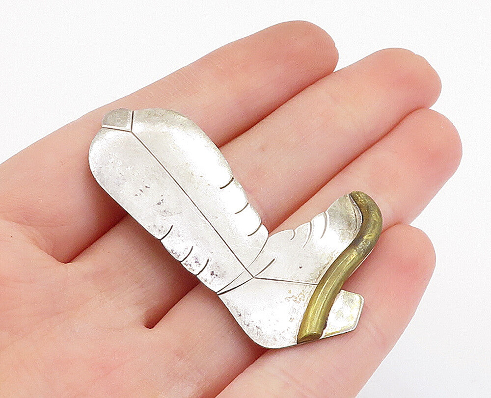 MEXICO 925 Sterling Silver  Vintage Two Tone Cowboy Boot Motif Pendant  PT2726