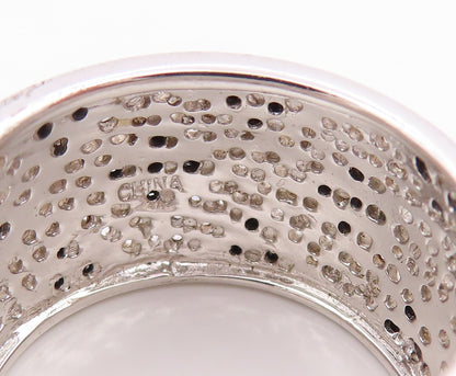 925 Sterling Silver Vintage Ring Spinel & CZ Geometric Pattern Band Sz 7 RG35664