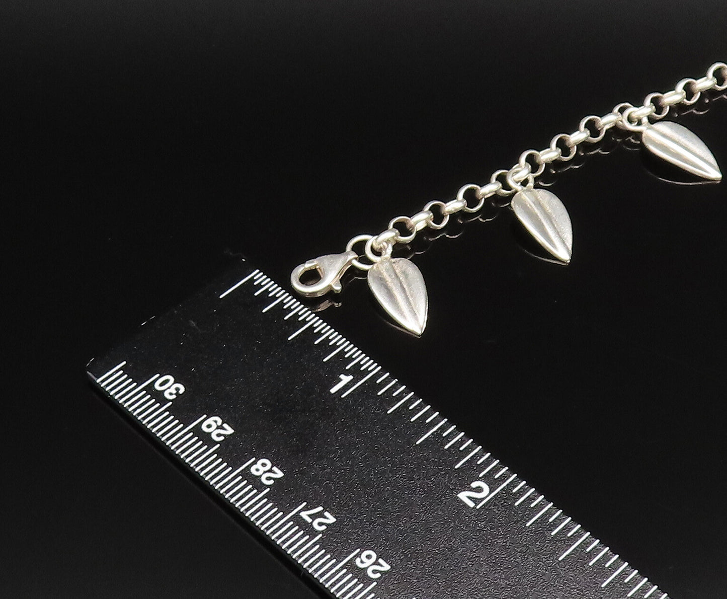 RLM STUDIO 925 Silver  Vintage Polished Leaf Charm Rolo Chain Bracelet  BT9575
